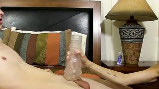 Jason Valencia who has several piercings blows dick and plays with cum