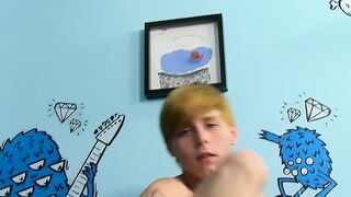 Skinny young guy jerks off his dick after his interview