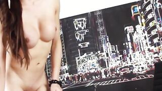 Glasses Asian shemale Venus Lux jerks off during work hours
