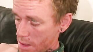 Rough mature thug wanks cock with inked hand and cums