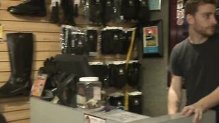 Coworker bound and group anal fucked at stompers boots