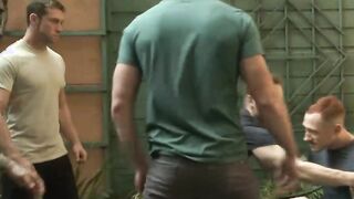 Coworker bound and group anal fucked at stompers boots