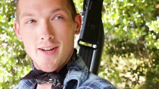 Hunky gay rides his friends cock raw after blowjob outdoor