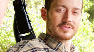 Hunky gay rides his friends cock raw after blowjob outdoor