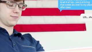 Ginger stud and Latin homo bareback youngster with glasses