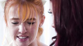 Hardcore lesbians make curious redhead Jessica Ryan squirt