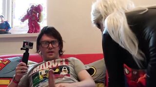 Natural tits blonde Haley Quinn sucking cock in latex suit Hoe 2