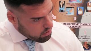Hunk in suit gives blowjob before vigorous analpounding