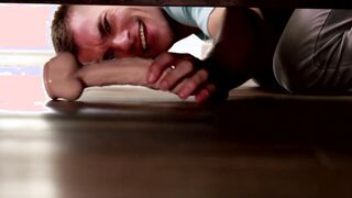 Cute blond homosexual rides rock solid cock with pleasure