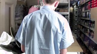 Twink sucks dick and rides a cock in the hardware store