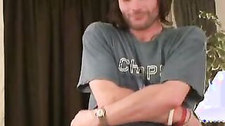 Rough stud jizzing hard after furious big cock masturbation