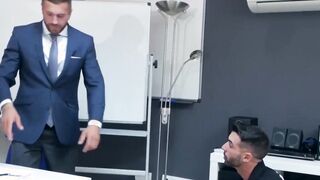 Suit and tie worker has his ass railed after sucking cock