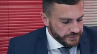 Suit and tie worker has his ass railed after sucking cock