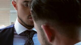 Men in suits enjoy a rough session of steamy sex at work