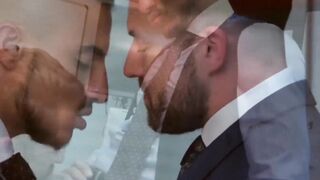 Men in suits enjoy a rough session of steamy sex at work