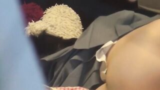 Japanese bitch plays with her hairy pussy on secret tape