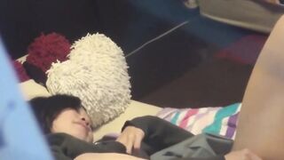 Japanese bitch plays with her hairy pussy on secret tape