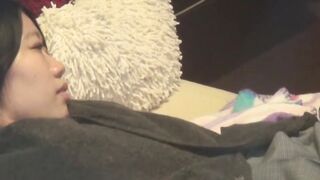 Japanese bitch plays with her hairy pussy on secret tape