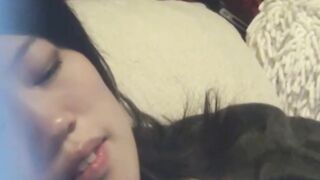 Japanese bitch plays with her hairy pussy on secret tape