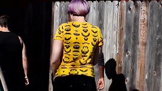 Two amateur guys with big dicks pounding neon haired chick