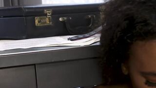 Big cock dude fucks ebony coworker in bondage