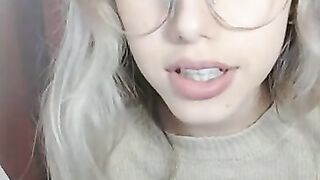 Petite Blonde with Glasses fingering her pussy