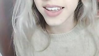 Petite Blonde with Glasses fingering her pussy