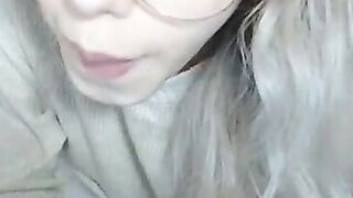 Petite Blonde with Glasses fingering her pussy