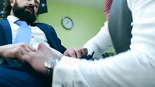 Bearded entrepreneur Miguel Angel slamming a barbershop bareback