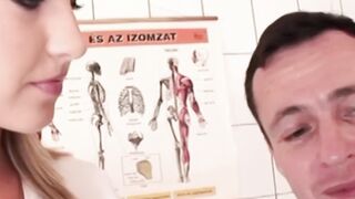 Examined in an anal hospital is a blonde cutie with a facial cumshot