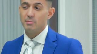 Desk hunk After blowing his boss Robbie Rojo starts hard drilling