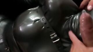 Facializing her is a dominant girl with blonde pigtails and latex clothing