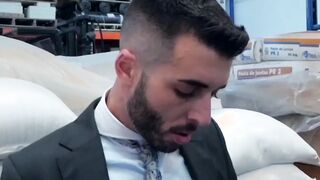 Classy studs go to the warehouse for hardcore analhammering
