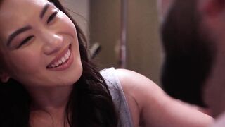 Skinny oriental porn celeb Kimmy Kimm has fan shoot a long load on her