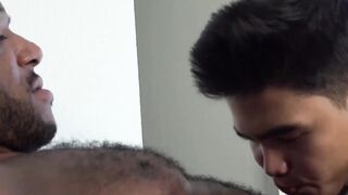 Bald bearded black guy has his BBC sucked off by Asian gay