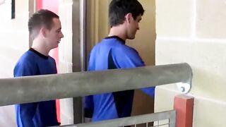 Soccer twinks ass fuck in the locker room after the game