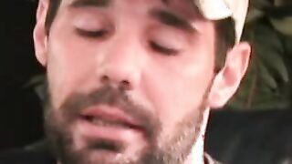 Inked amateur fondles his balls and jerks off until he cums