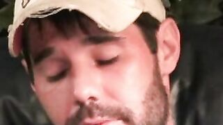 Inked amateur fondles his balls and jerks off until he cums