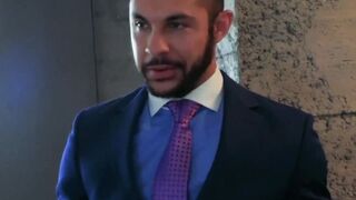 Classy gay in suit has his tight ass ravaged balls deep