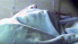 Japanese young lady pees her bed during a sleepover at her companion