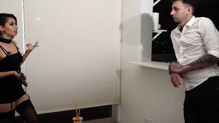 Standing hammering of next door Latina in stockings