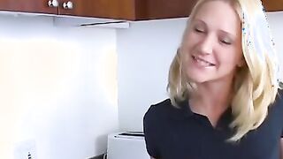 Alexis Malone takes a long young dick inside the kitchen