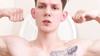 Tatted twink Richard Stones big hard cock stroked on cam