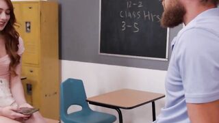 Slender red head, Michelle Anthony, takes her teacher's penis inside classroom