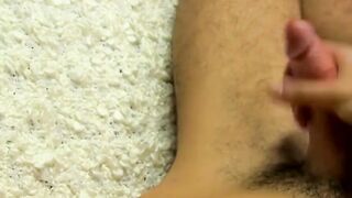 Thin fella takes his underwear off and wanks after interview
