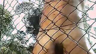 Unusual Brazilian muscle head jerks off on football field solo