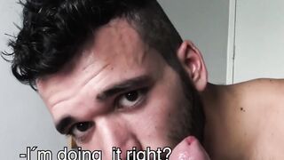 After a blowjob a bearded beginner enjoys raw drilling