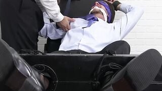 Blindfolded and tied up gentleman gets a feet tickling