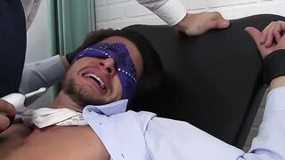 Blindfolded and tied up gentleman gets a feet tickling