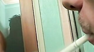 Smoking twink explores taboo desires releasing all his cum